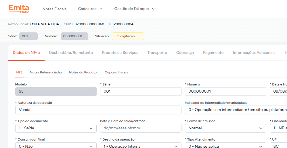 Dashboard de emissão de NFe